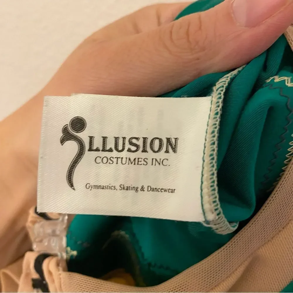 Illusion Custom gymnastics competition leotard rhythmic green rhinestone LC